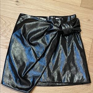 Sunset + Spring black faux leather mini skirt with a bow detail, XS